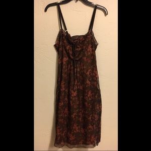 Brown Flower Pattern Silk Slip Dress Size 12